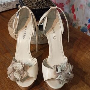 Bakers Beige Heels with Textured Floral Detail